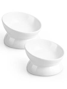 lot 6296 image: LoeJan Elevated Cat Food Bowl, 5 Oz Ceramic Raised and Tilted Water Bowl, Anti Vomiting and Protect Pets Spines Dishes for Small Dog, Fat Faced Cat, Kitten (White, 2 Pack)