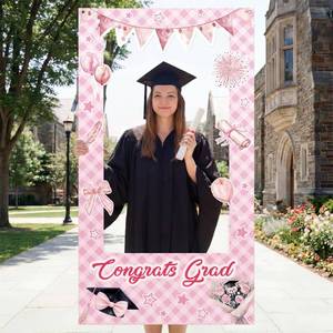lot 6302 image: Teyva Daily 2026 Pink Congrats Grad Graduation Photo Prop Decoration Class of 2026 Graduation Party Photo Prop with Fixing Rope Extra Large 40 x 70 Inches Background Grad Party Decor