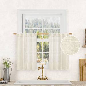 lot 6303 image: LAMIT Short Kitchen Linen Curtains 30 Inch Length for Small Windows