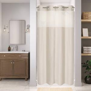lot 6329 image: eachope No Hook Linen Texture Shower Curtain with Snap-in Liner,60x74 Cream
