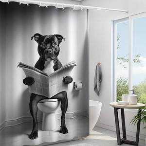 lot 6331 image: Reateforin Black and White Funny Animal Shower Curtain Staffordshire Bull Terrier Shower Curtain Set for Bathroom Funny Bathroom Curtain Cute Dog Curtain Fabric Waterproof for Boys Girls 72x72