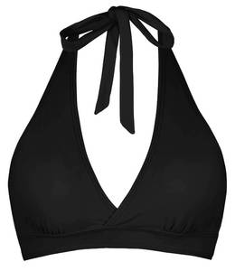 lot 6333 image: Womens Supportive Halter Bikini Padded Push Up Ruched Bust Hook Back Swimsuit Bathing Suit Tops Only Black size m
