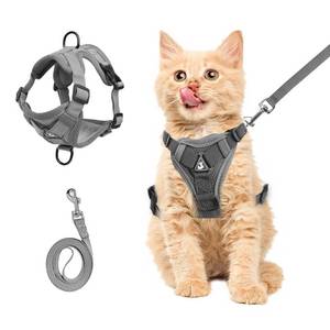 lot 6357 image: Wanheart cat Chest Harness and Leash, Anti-Escape Adjustable Soft mesh cat Leash and Chest Harness Set for All Types of Cats cat Vests (Grey, 3.3-6.6lb) size S