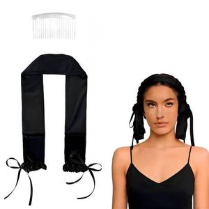 lot 6370 image: Curling Tie, Heatless Hair Curlers Overnight, Soft Ribbon Wrap for Long Hair, Heatless Curls Overnight Headband, Satin Heatless Curls Overnight, Upgraded Soft with Comb (Black)