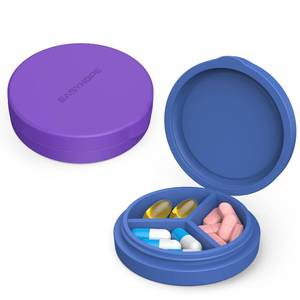 lot 6375 image: 2 Pack Small Pill Box,Premium Thick Silicone 3 Compartment Travel Pill Box for HomeDesk Organizer, Portable Compact Medicine Holder for Vitamin, Cod Liver Oil, Supplement(PurpleBlue)