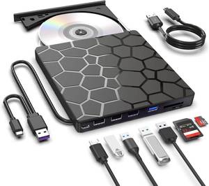 lot 6382 image: 8 in 1 External CD DVD Drive USB 3.0 and Type-C Disc Reader Burner Player