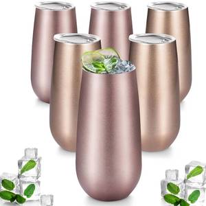 lot 6401 image: Maxdot 6 Pieces Champagne Tumbler Stemless Flutes Double Insulated Mini With Lips Stainless Steel Cocktail Cups for Coffee Wine Glass (Rose Gold, Champagne)