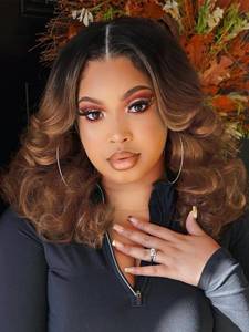 lot 6420 image: WIGER Short Big Curly Lace Front Wigs Loose Wave Wig Short Wavy Bob Wigs for Black Women Ombre Brown Middle Part Shoulder Length Wig Synthetic Wigs
