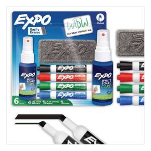 lot 6426 image: Expo 6pk Dry Erase Chisel Tip Marker Starter Set with Eraser and Cleaner Multicolored Bold & Fine Point, Low-Odor, Whiteboard Use