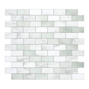 lot 19795 image: 10-Sheet Subway Peel and Stick Backsplash Tile, 11.3 x 10.8 Emerald Green Stone Composite Marble Looks Self Adhesive Waterproof Wall Tile, Stick on Tiles for Kitchen Bathroom Shower Fireplace
