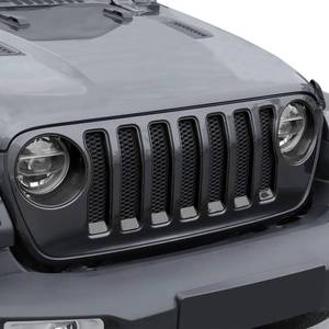 lot 19797 image: JeCar Front Grill Inserts & Headlight Cover Kit Compatible with Jeep Wrangler 2018-2023 JL & Unlimited, Black
