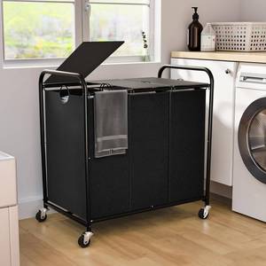 lot 19799 image: 180L Laundry Sorter 3 Section, Rolling Laundry Basket with Wheels and Lid