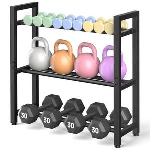 lot 19801 image: Dumbbell Rack Stand Only, Weight Rack for Home Gym, Heavy-Duty Kettlebell Rack, 3 Tier Adjustable Weight Storage Racks, Space-Saving Home Gym Organizer