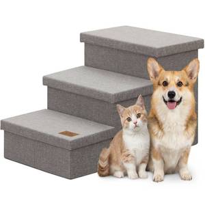 lot 19812 image: Zerbuger Dog Stairs with Storage, Grey 3 Steps Dog Ramp no Condo for Bed