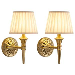 lot 19817 image: KDG Cordless Gold Wall Sconces Set of 2, Beige Fabric Lampshde Wall Lamps