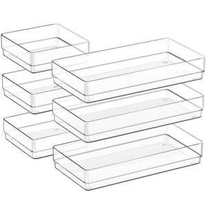 lot 19818 image: SMARTAKE 4 PCS Clear Plastic Kitchen Large Size Drawer Organizers Set