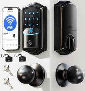 lot 19837 image: Veise VE027-K WiFi Smart Deadbolt Locks with 2 Knobs Set, Matte Black