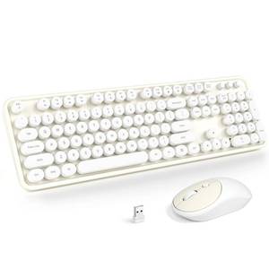 lot 19845 image: Atelus Wireless Keyboard and Mouse, Typewriter Full Size Keyboard with Number Pad and 2 in 1 USB Connected Mouse for Windows 7810, Laptop, Desktop, PC, Computer (Off-White)