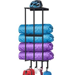 lot 19857 image: Camping Chair Wall Storage for Garage, Metal Camping Chair Storage Rack Wall Holder, Floating Shelf, 4 Hooks, Stainless Steel, Beach Chair Rack, Umbrella Holder, Garage Chair Organizer, Matte Black