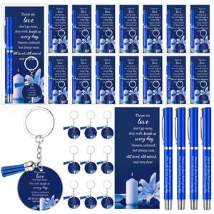 lot 19868 image: Maitys 50 Set Memorial Funeral Favor for Guest Include 50 Funeral Ballpoints and Prayer Cards, 50 Keychains with Tassels Bags and Twist Ties, Sympathy Gift for Memorial Service (Flower,Blue)