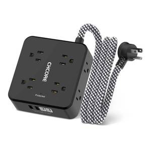 lot 19889 image: Surge Protector Power Strip - CHCORE 20Ft Braided Extension Cord with 8 Outlets with 4 USB (2 USB C) Charging Ports, Flat Plug Multi Plug Outlet Extender Charging Station for Home Office, ETL, Black
