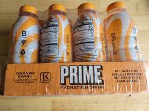 lot 19891 image: Prime Orange Swirl Hydration Drink 12 Pack 16 fl oz Bottles