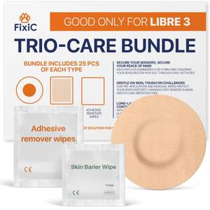 lot 20018 image: Fixic Trio-Care Bundle 75 PCS - 25 Libre Sensor Covers for Libre 3 Type Only, 25 Skin Barrier Wipes, 25 Adhesive Remover Wipes - an Ultimate Solution for Your Sensor