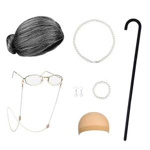 lot 20039 image: Old Lady Costume for Women Grandma Wig Kids Old Lady Granny Costume for Halloween Parties