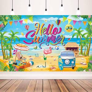 lot 20042 image: Summer Party Decorations, Hello Summer Beach Party Backdrop Banner for Hello Summer Decorations, 71 x 43 inch