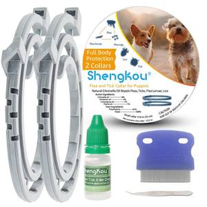 lot 20068 image: Flea and Tick Collar for Small Dog, Made with Natural Plant Based Essential Oil, Safe and Waterproof, Free Comb and Prevention Treatment Drop, 2x6 Month, 13.8 in (1 only)