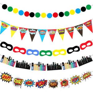 lot 20070 image: Hahafelt 5 Pcs Hero Birthday Party Banner Decorations Ceiling Hanging Banner Decor Hero Birthday Celebrating Party Favor for Home Living Room Window Wall Decorations