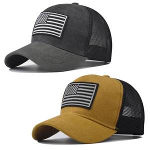 lot 20082 image: Sodomkt 2 Pcs American Flag Hat,USA Baseball Cap for Men Women,Low Profile USA Plain Trucker Hat Black Yellow