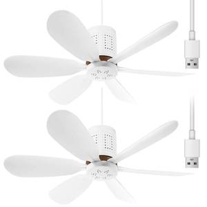 lot 20087 image: Kittmip 2 Set Small Portable USB Powered Ceiling Fan Mini Silent Six Blades Camping Hanging Fan USB Plug In, 5.58ft Long Cord for Camping Bedroom Office Living Room Tent Canopy