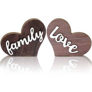 lot 20115 image: Jetec 2 Pieces Heart Shaped Wooden Decor - Rustic Family Love Table Centerpiece for Home, Living Room, Bedroom, Kitchen, Office - Ideal Housewarming and Wedding Decoration