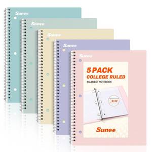 lot 20117 image: SUNEE Spiral Notebooks, 1-Subject, 5 Pack, College Ruled Paper, 8 x 10-12, 70 Sheets per Notebook,3-Hole Punched Paper, Pink,Purple, Blue, Green, Yellow Spiral Lined Notebooks for School,Work