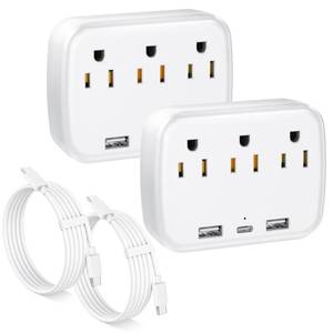lot 20121 image: Multi Plug Outlet Extender 2 Pack - Surge Protector Wall Plug Splitter with 3 Electrical Outlets 3 USB Ports(1 PD 20W USB-C Charger),Multiple Plug Adapter for TravelDormOfficeBedroom