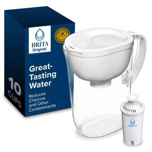 lot 20123 image: Brita Large Water Filter Pitcher for Tap and Drinking Water with SmartLight Change Indicator, Includes 1 Standard Filter, BPA-Free, Lasts 2 Months, 10-Cup Capacity, Bright White (Filter Not Included, Used)