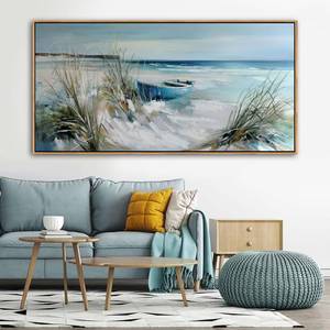 lot 20132 image: YDYSUNE Large Wall Art Beach Canvas Picture Decor,Blue Coastal Seascape Painting,Boat Landscape Ocean Artwork for Living Room Decoration Framed Size 29x58 Inches