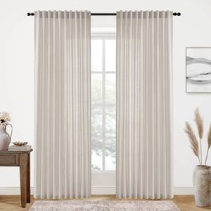 lot 20136 image: XTMYI 90 Inches Long Oatmeal Country Curtains for Living Room,Sheer Linen Shabby Chic Curtains for Bedroom 70 Inches Wide