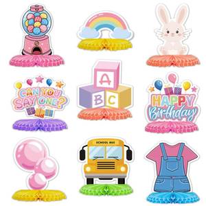 lot 20137 image: 12 Pcs Can You Say One Rachel Teacher Birthday Party Decorations Honeycomb Centerpieces,Rachel Girls Rainbow ABC Bus Table Decor for Cartoon Teacher Fans Baby Shower 1st Birthday Classroom