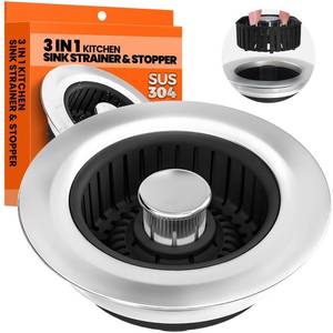 lot 20141 image: Nipoko 3 in 1 Kitchen Sink Drain Strainer and Stopper Black 1 Pack