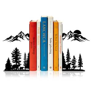 lot 20148 image: Sanwarm Bookends, 2 Pcs, Metal, Home Office Desk Shelves Mountain Woodland