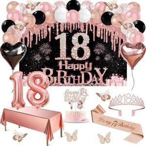 lot 20205 image: Juesly 18th Birthday Decorations for Girls Rose Gold Black 49pcs