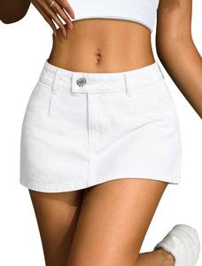 lot 20221 image: IWD Denim Mini Skirt for Women Low Waisted Jean Micro Skort with Shorts Stretch Casual Jean Skirt White Medium