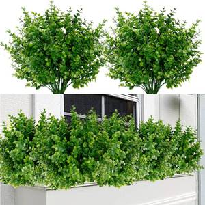 lot 20225 image: Sggvecsy Artificial Flowers for Outdoors 12 Bundles UV Resistant Boxwood Shrubs Artificial Eucalyptus Fake Plants Faux Plastic Greenery for Farmhouse Garden Indoor Outdoor Home Wedding Decoration