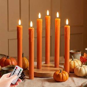 lot 20227 image: Burnt Orange Dripping Wax Fall Halloween LED Taper Candles with Remote