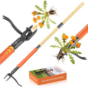 lot 1537 image: RexWeed Stand Up Weed Puller Tool, 4-Claw Steel Head Deep Root Extractor with Dual-Eject Design, Real Bamboo Long Handle & Metal Anti-Slip Pedal, No Bending Dandelion Remover for Garden