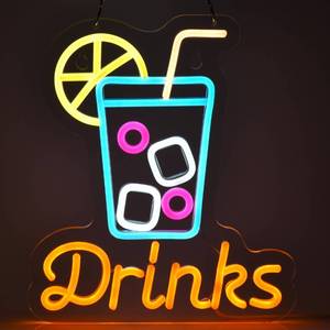 lot 1541 image: JOMOBUTY Cold Drinks Neon Sign,Cup Soda Wall Decor Dimmable LED Light Sign