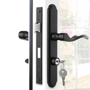 lot 1554 image: MaxxGeek Flat Slot Storm Door Handle Complete Set, Mortise Keyed Lever Mount Latch with Deadbolt for Screen and Storm Doors (Matte Black)
