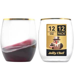 lot 1556 image: JOLLY CHEF 12 Pack 12 oz Champagne Flutes Gold Stemless Toasting Glasses